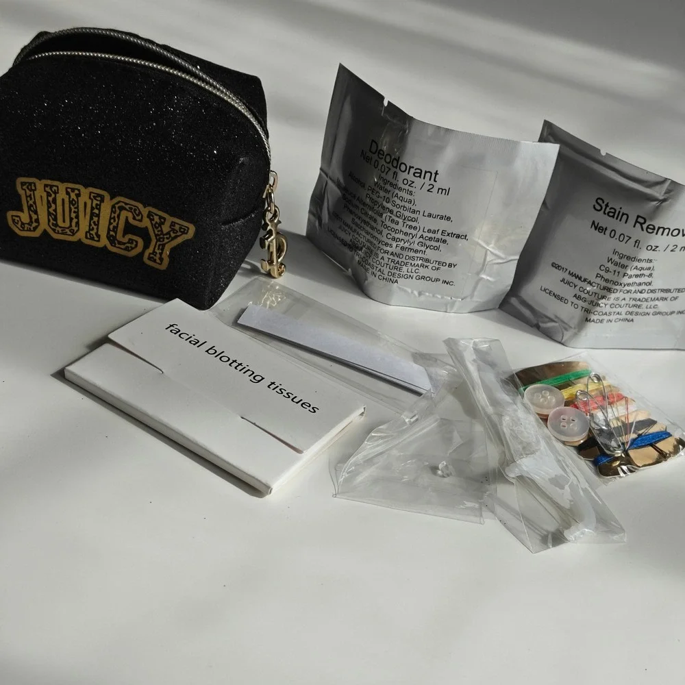 New Juicy Couture Black Glitter Bag Mini Micro Emergency Kit Everyday Essentials